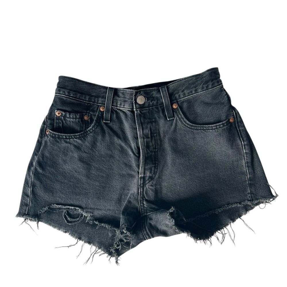 Levi’s 501 Cutoff Shorts W25 Black High Rise Button Fly Distressed Raw Hem
